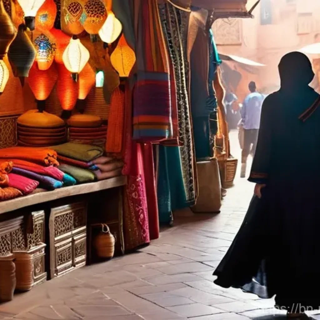 모로코 여성 여행자 안전 - **Prompt 1: Cultural Connection in the Souk**
"A young adult female traveler, dressed in a vibra...