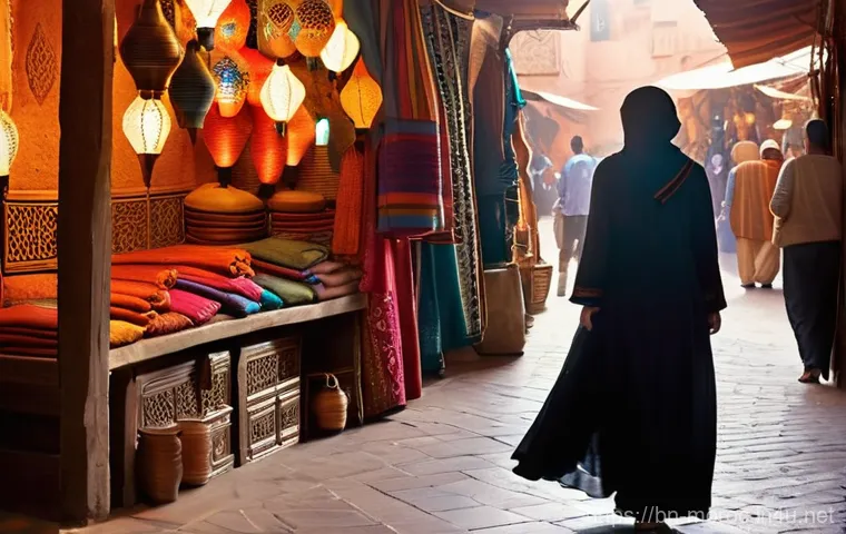 모로코 여성 여행자 안전 - **Prompt 1: Cultural Connection in the Souk**
    "A young adult female traveler, dressed in a vibra...