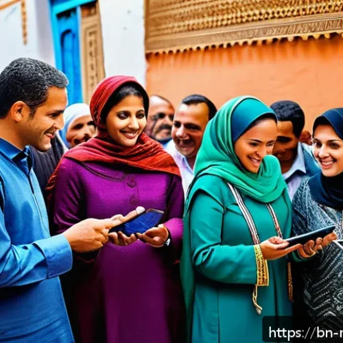 모로코 왕국 정치 체제 - A vibrant street scene in a Moroccan city showing a diverse group of local government officials and ...