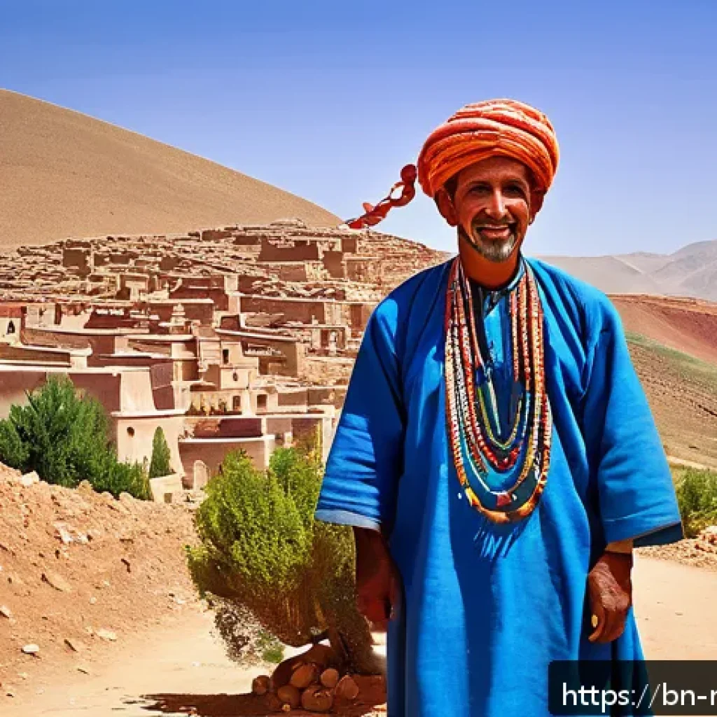 모로코 베르베르족 기원 - A vibrant scene depicting a Berber village in the mountainous and desert regions of northwest Africa...