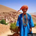 모로코 베르베르족 기원 - A vibrant scene depicting a Berber village in the mountainous and desert regions of northwest Africa...