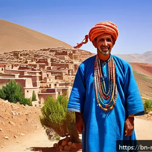 모로코 베르베르족 기원 - A vibrant scene depicting a Berber village in the mountainous and desert regions of northwest Africa...