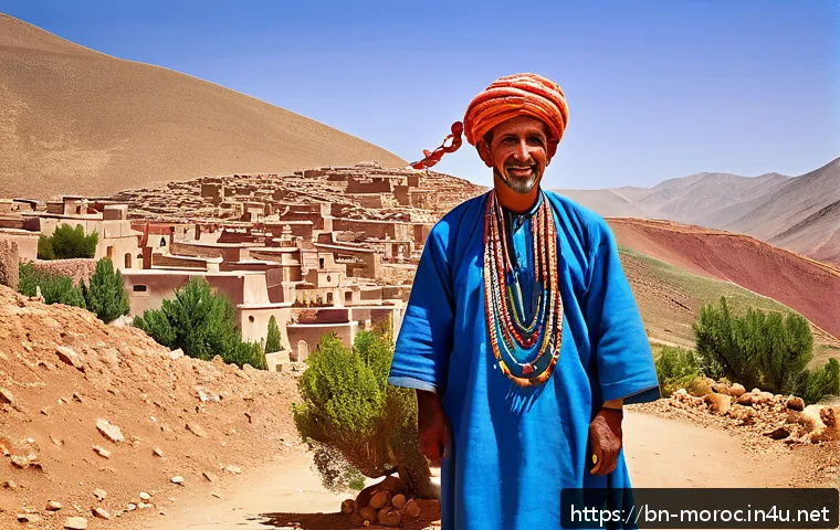 모로코 베르베르족 기원 - A vibrant scene depicting a Berber village in the mountainous and desert regions of northwest Africa...
